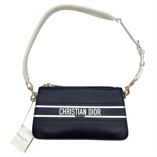 Christian Dior Vibe Shoulder Bag Calfskin Navy Gold Hardware 56 MA 0252 Ladies