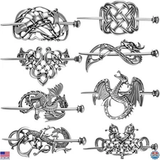 Syhood Vintage 8-Piece Viking Celtic Hair Clip Set - Silver Hair Sticks & Pins