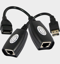 USB 2.0 Type A Male/Female to RJ45 Female Extension Adapter Set Black