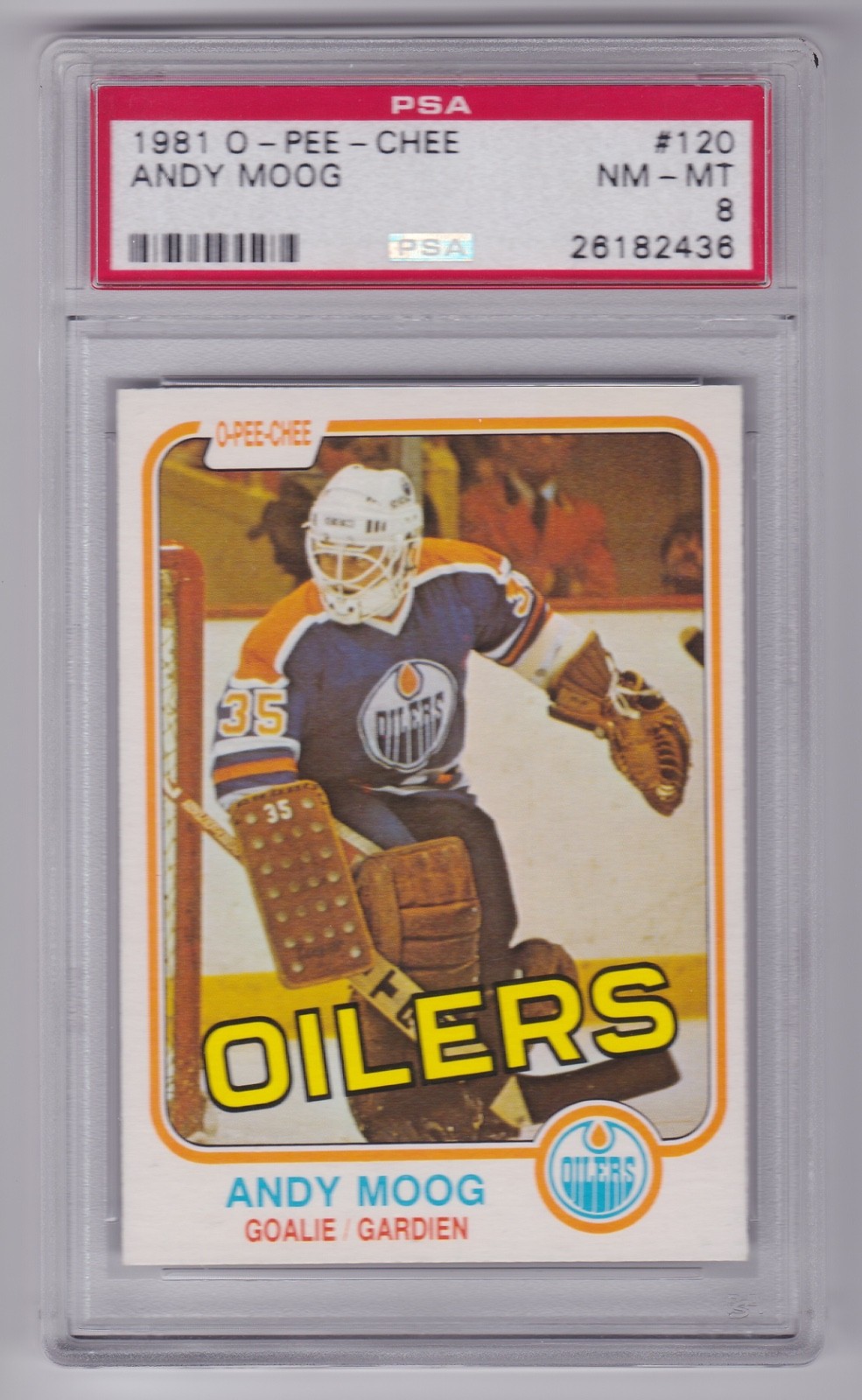 1981-82 O-Pee-Chee Andy Moog #120 Rookie PSA 8 NM-MT Oilers Bruins