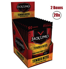 Two Full Boxes 20x Packs Jack Links Tender Bites Teriyaki Beef Steak - 1.25oz