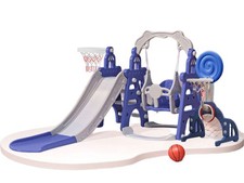 Zjeżdżalnia plastikowa, niebieska, z huśtawką, 180 x 190 x 123 cm - N