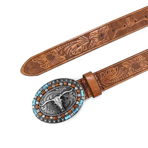 PU Leder Schnalle Gürtel Stier Muster Taillengürtel Herren Western Cowboy Gürtel Herren - Bild 8 von 22