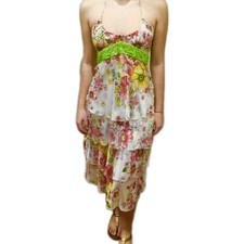 Valentino Vintage Layered Sequins Embroidered Silk Chiffon Floral Dress IT38