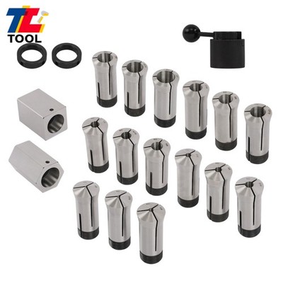 Complete 5C Setup 15 Pcs Collets 1/8-1'' by 16ths With 5 Hex/Square Blocks