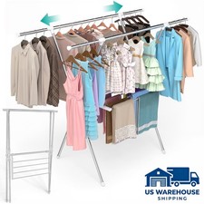 Portable Clothes Drying Rack Folding Stainless Steel 35"-63" Extendable Silver