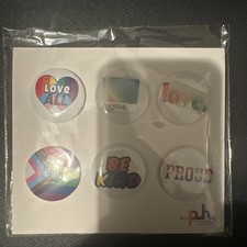 LOT OF 6 NEW PRIDE BUTTON PINS GAY LOVE RAINBOW PROUD LOVE ALL BE KIND LGBTQ
