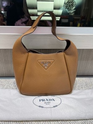 Prada Dynamique Daino Vitello Small Hobo in Camel Brown