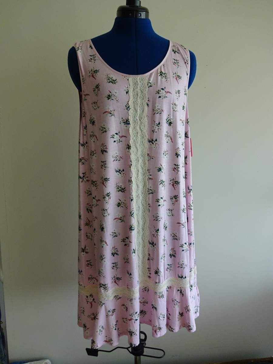 KATE SPADE PINK FLORAL Lace MODAL Sleeveless RUFFLED Womens MED Short NIGHT GOWN