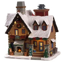Lemax - Thicket Falls Cabin (Smoking), With 4.5V Adaptor