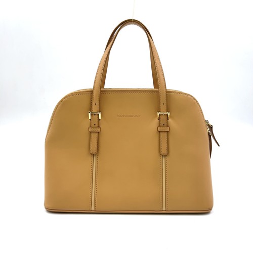 BURBERRY logo embossed Belt design Handbag beige Leather