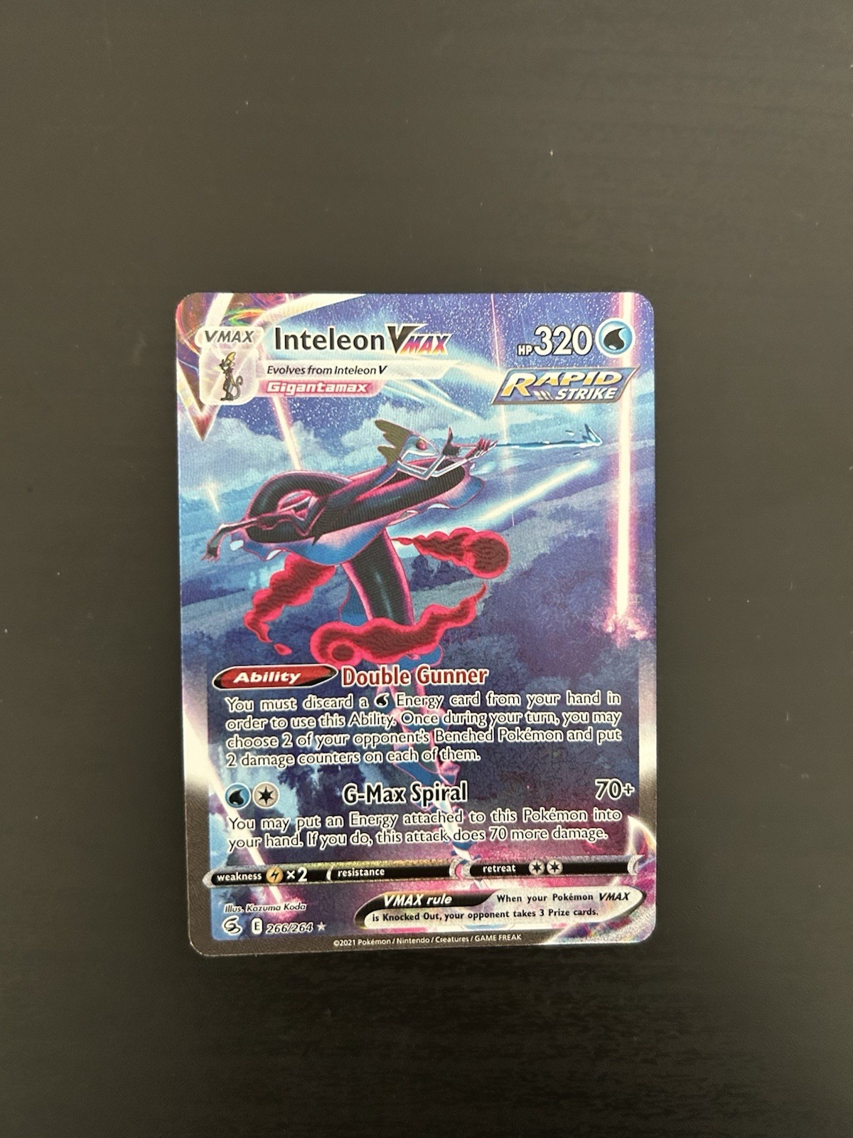 Pokémon TCG Inteleon VMAX Fusion Strike Alternative Art Card 266/264 Mint