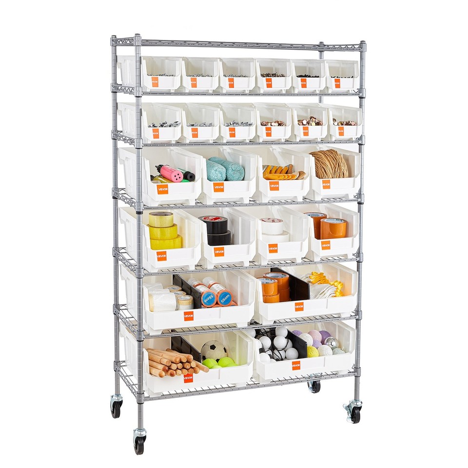 [New]7-Tier Rolling Bin Storage Rack, 24 Organizer Bins, Bin Rack ...