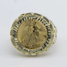 Nugget Design Coin Signet Ring Solid 10K Yellow Gold All Sizes
