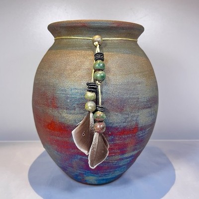 J Diller Raku Art Spirit Jar 7 1/2'' Frog Pottery Vase Vessel Abstract Spiritual