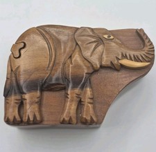 Rompecabezas de madera tallada elefante caja de baratijas forrada de fieltro