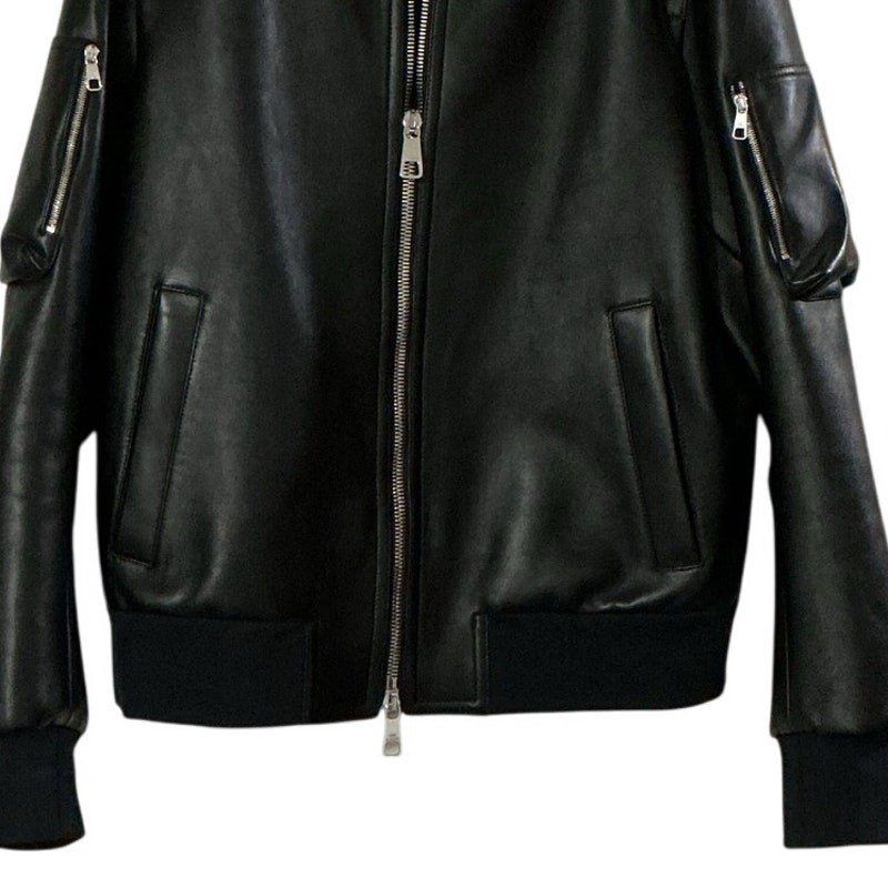 Neil Barrett Leather Bomber Jacket Men's L Skinny Fit Black Made