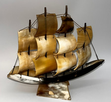 Vtg 5 Mast Collectible Sailing Ship 8 12 Wide Collectible Boat Genuine Horn Vtg 5 Mast Collectible Sailing Ship 8 12 Wide Collectible Boat Genuine Horn