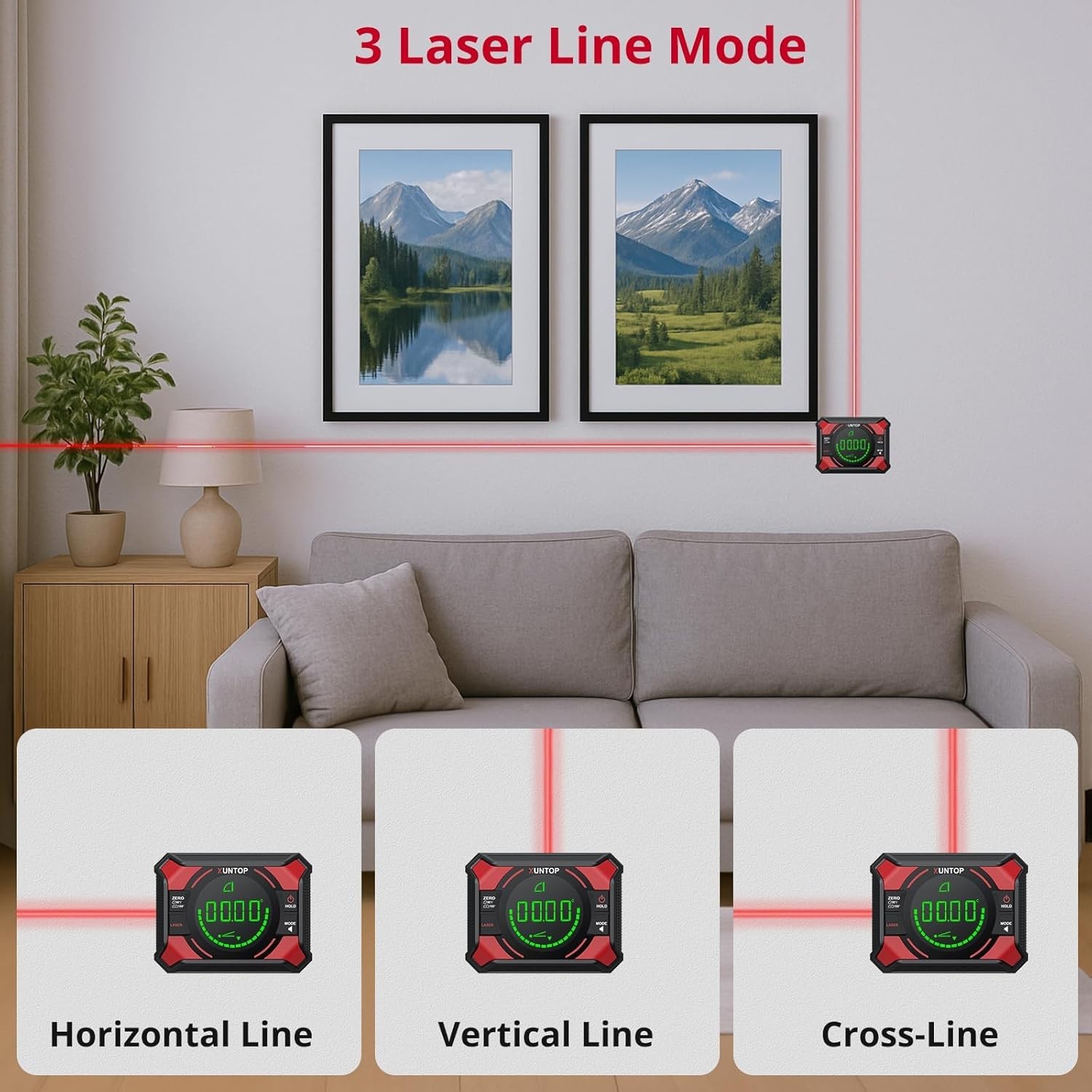 3-in-1 Digital Angle Finder Gauge Magnetic Inclinometer 360° with Laser Level