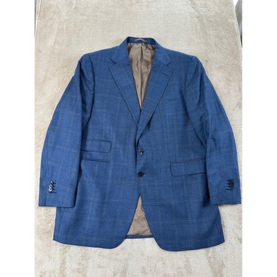 Beckett & Robb Loro Piana Super 120s Wool Mens 44R Blue Plaid Sport Coat Blazer