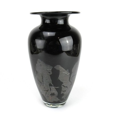 Designer Glas Vase signiert Hans Jürgen Richartz Art Collection Silberfolie 21cm