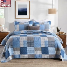 Cotton Quilt Set Plaid Design All-Season Comfort Includes Pillow Shams New