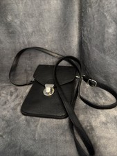 Black Crossbody Cell Phone Wallet Purse Clear Back Window Silver Clasp 7x5