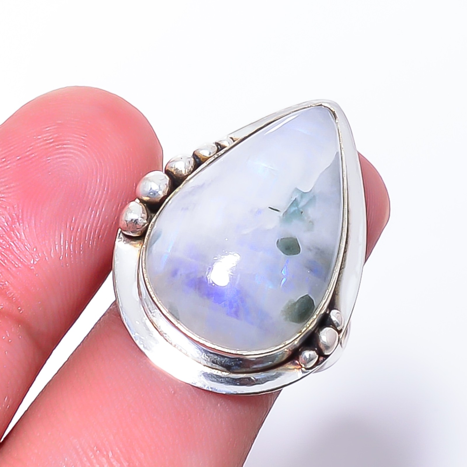 Rainbow Moonstone - India Gemstone 925 Sterling Silver Jewelry Ring s.7 Sku36