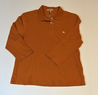Burberry London 3/4 Length Sleeve Polo Shirt In Rust Nova Check Trim Sz XL NWT