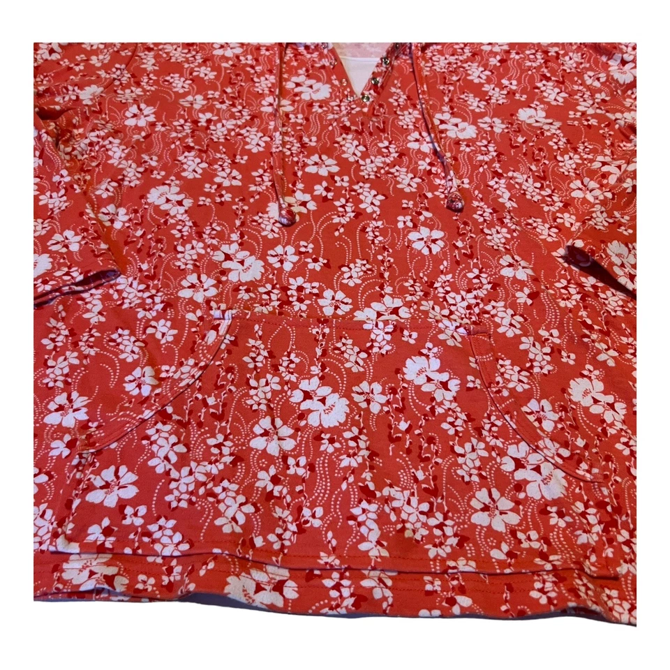 Basic Edition Womens Sweatshirt Hoodie Floral Long Sleeve Orange Size XXL White - Image 4 of 4