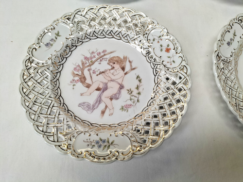 Stunning Antique c.1900 Meissen Carl Teichert Putti Side Plate x6 fine cond - AF - Afbeelding 2 van 17