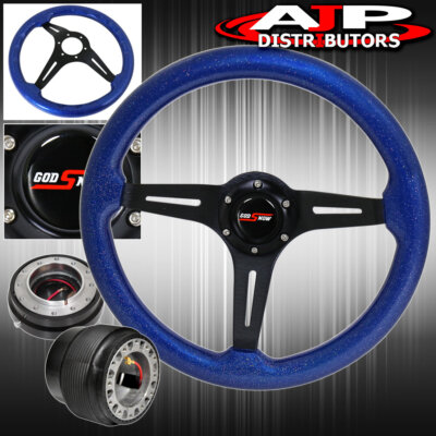 For 89-05 Eclipse Steering Wheel Blue Wood Sparkling + Black Slim Quick Release