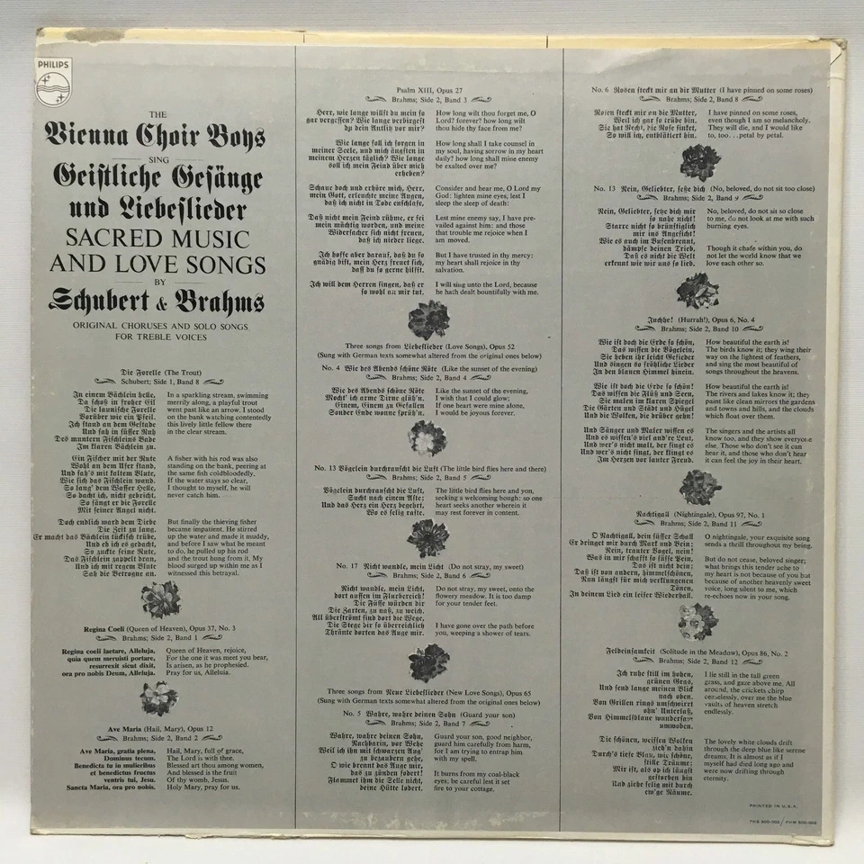 Vienna Choir Boys Sing Sacred Music Love Songs Schubert Brahms Phillips LP MONO - Image 2 of 4