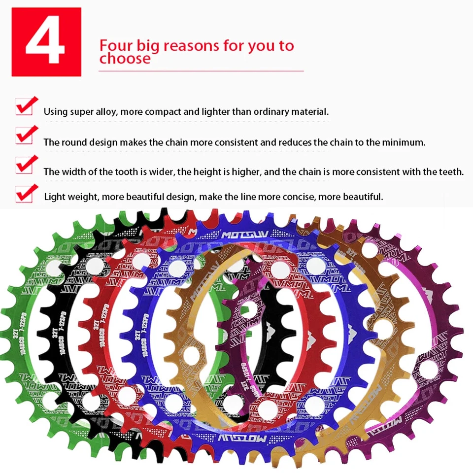 104BCD Mountain Bike 32T/34T/36T/38T Narrow Wide Chainring for Round Crank Set - Image 3 of 4