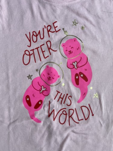 Cat & Jack Girls Otter Valentines Day Short Sleeve T-shirt Size S 6/6x Pink Cute - Picture 3 of 7