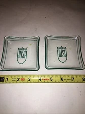 HUSA Hotel Ashtray Vintage Clear Glass Green 2 Pieces