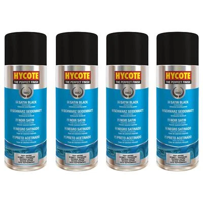 Hycote Satin Black Multi-Purpose Aerosol Spray Paint Fast Drying 400ml x4