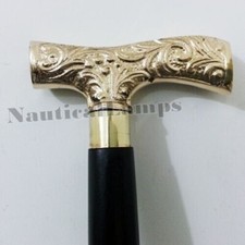 Antique Designer Brass Victorian Derby Head Handle Wooden Walking Stick Cane
