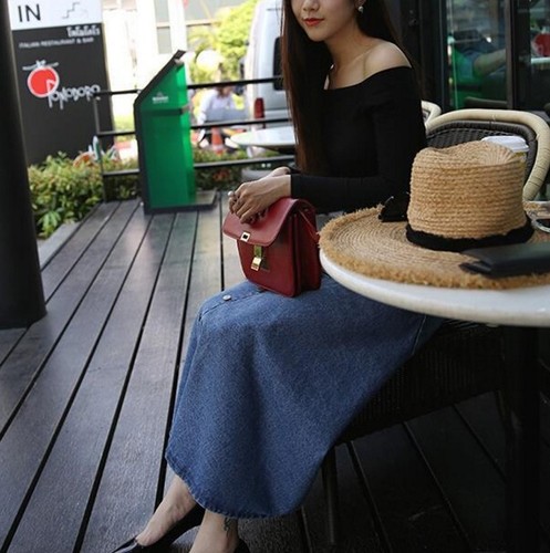 Fashion Women's Denim A-line High Waist Long Midi Flare Party Skater Slim Skirt - Bild 5 von 9