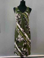 NWT Talbots $159 Green Black White 100% Silk Twill Floral Career Dress 10