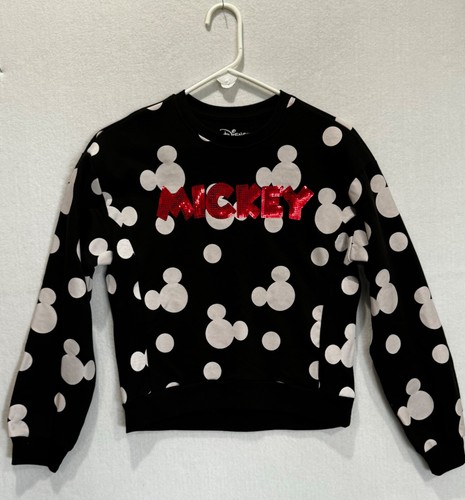 Disney Sweatshirt Girls Size Medium 7 to 9 Red Sequin Mickey Mouse Black White - Picture 3 of 7
