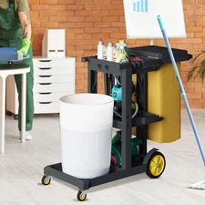 HOMIFLEX Cleaning Cart 3-Shelf Commercial Traditional Janitorial Cart w/PVC Bag