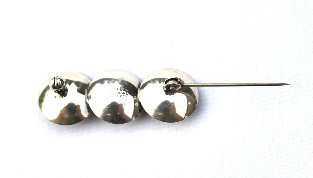 Broche Vintage Argent Sterling Et Quartz Rose - Signée N E From Danemark - Style Scandinave