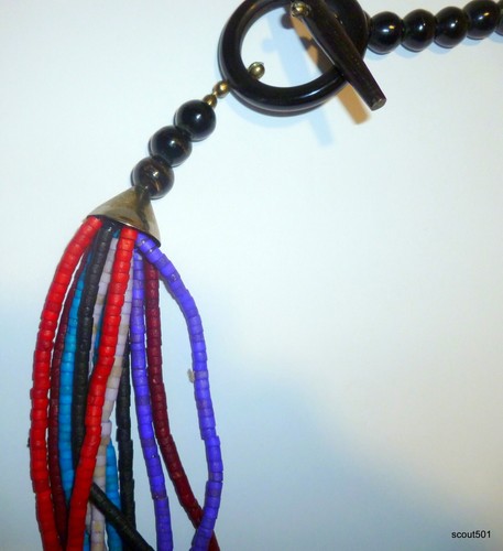 Vintage 80s Gerda Lynggaard Monies Colorful Horn & Wood 12 Strands Ceramic Beads - Picture 4 of 12