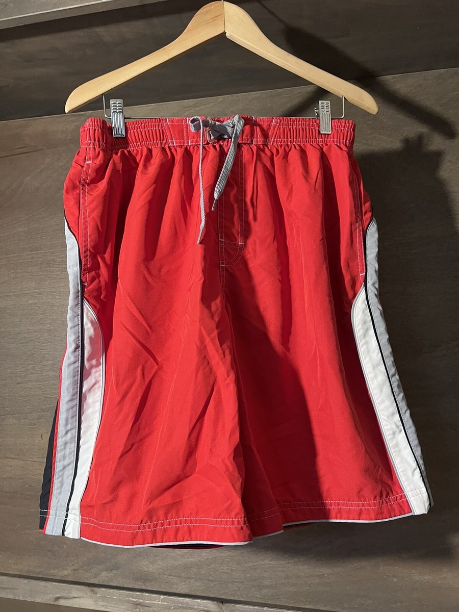 レド SPEEDO MENS ATHLETIC SWIM SHORTS LINED SIZE LARGE RED GRAY WHITE