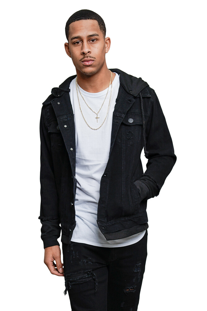 Men's Detachable Hood Layered Look Distressed Jean Denim Jacket DK140 | eBay