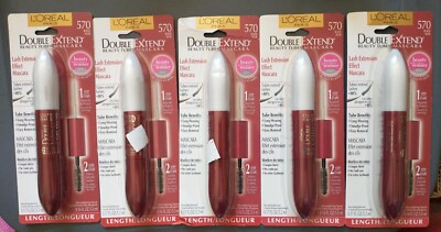 Pack of 5 New L'Oreal Double Extend Beauty Tubes Mascara # 570 Black Loreal  