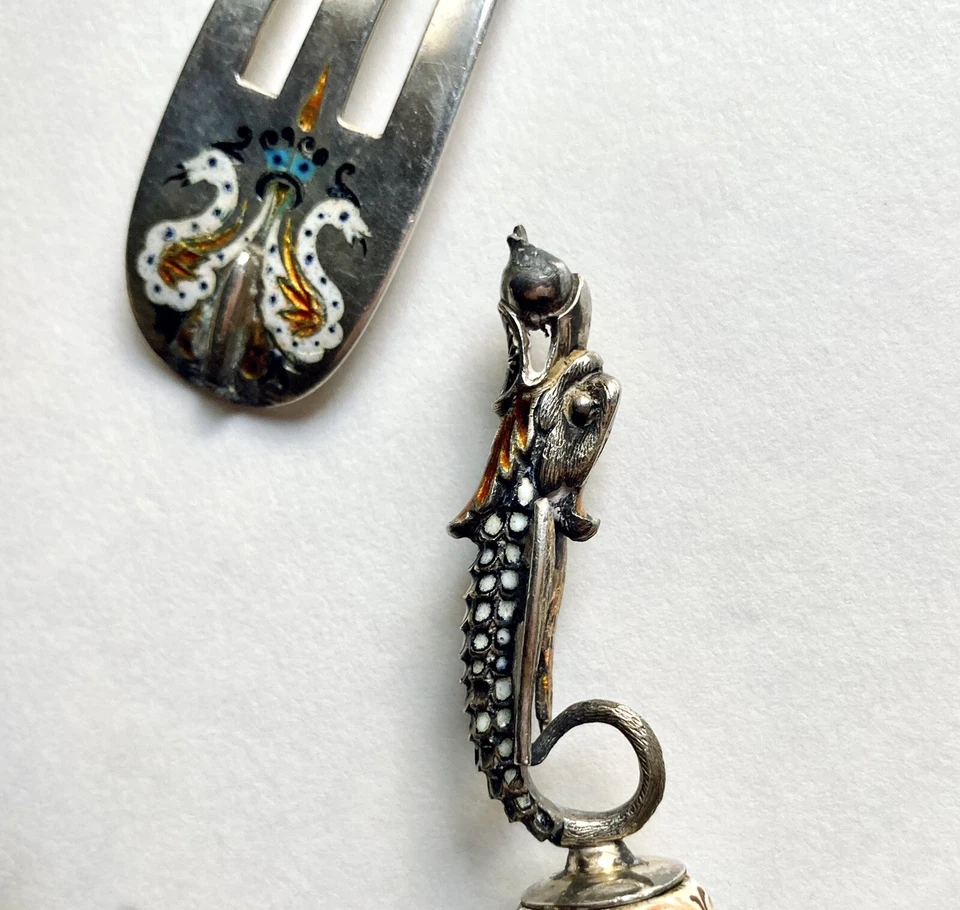 Antique Renaissance Revival Silver Gilt Enamel Cutlery Set As Is Ratzersdorfer ? - Изображение 4 из 4