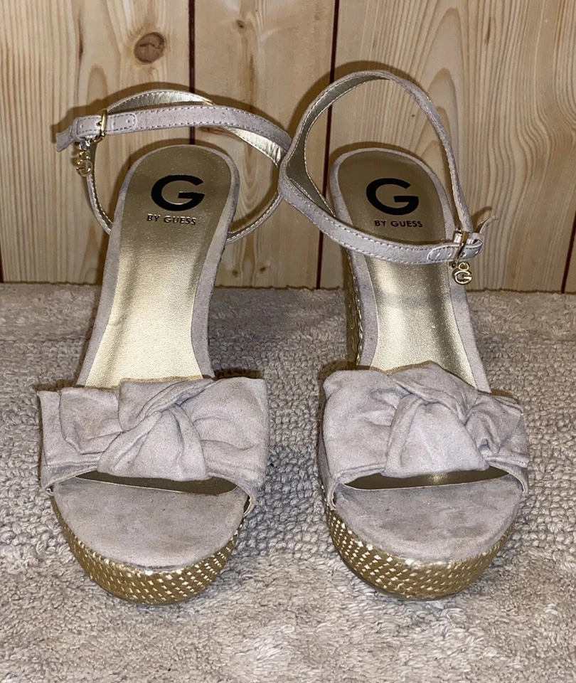 G By Guess Women Size 9M Taupe Gold 4" Wedge Heel Sandals Shoe - Image 2 of 4