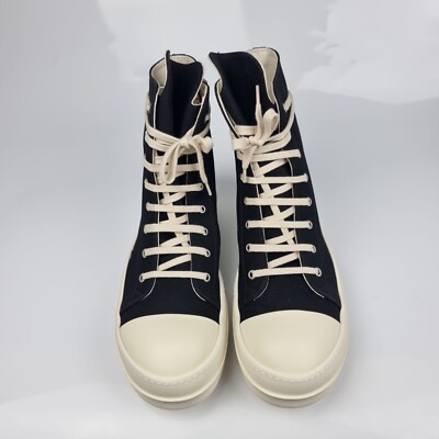 Rick Owens DRKSHDW Ramones High Top Black Canvas Sneakers New Size 43